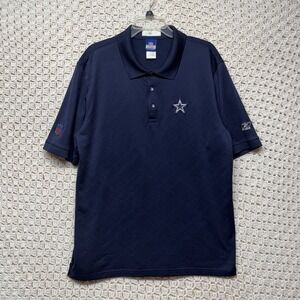 Dallas Cowboys Reebok NFL Polo Shirt Mens L Navy Blue Play Dry Team Apparel